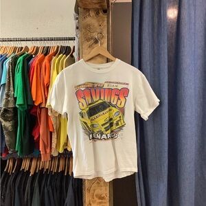 Vintage Race To Savings Graphic White T-Shirt